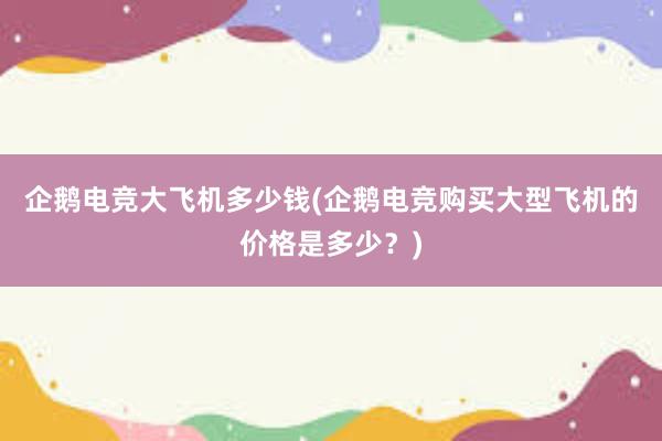 企鹅电竞大飞机多少钱(企鹅电竞购买大型飞机的价格是多少？)