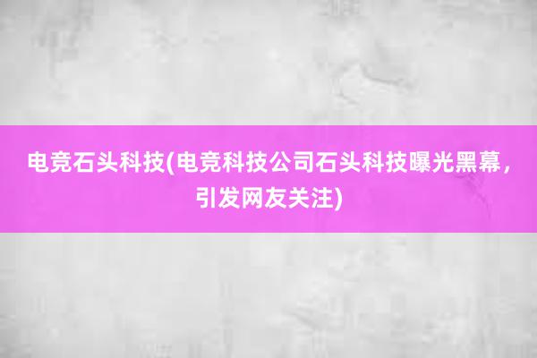 电竞石头科技(电竞科技公司石头科技曝光黑幕，引发网友关注)