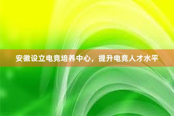 安徽设立电竞培养中心，提升电竞人才水平